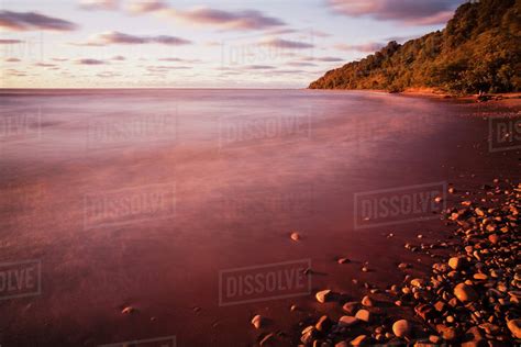 Mist Over The Water Of Lake Michigan At Sunrise Wisconsin United