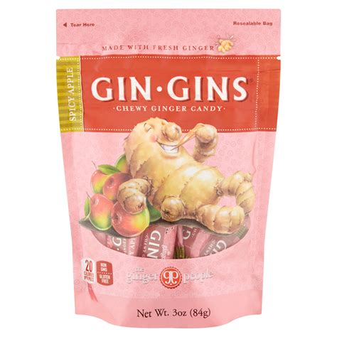 Gin Gins Spicy Apple Chewy Ginger Candy 3 Oz Pack Of 12