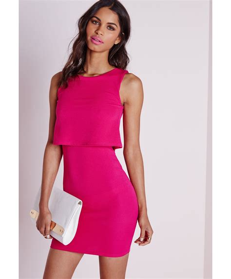 Lyst Missguided Layered Bodycon Dress Hot Pink In Pink
