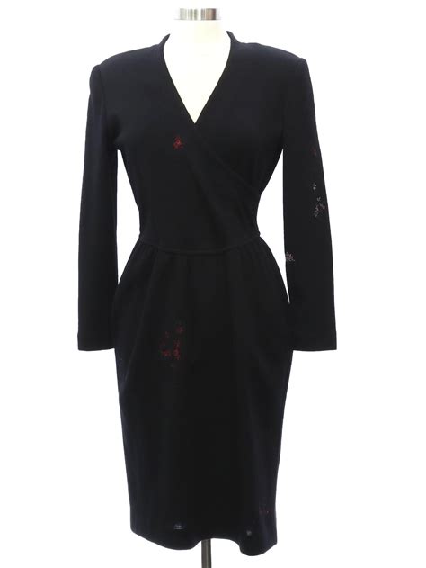 Vintage Liz Claiborne 80s Dress 80s Liz Claiborne Womens Black Wool Knit Longsleeve Dress