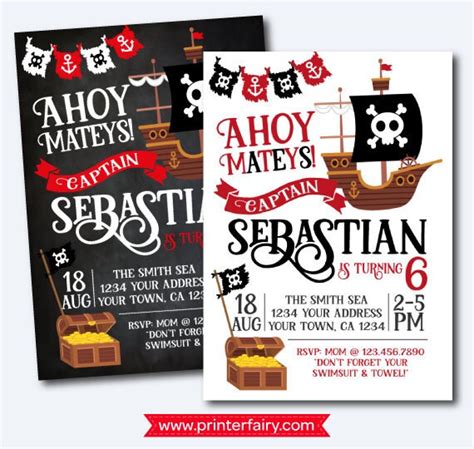 Pirate Invitation Pirate Birthday Party Pirate Ship Invitation Ahoy