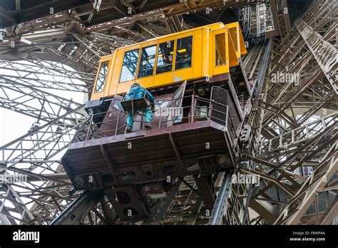 Elevator In The Eiffel Tower Paris Ile De France France Stock Photo