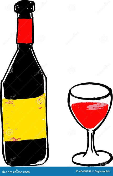 Hand Draw Sketch Wine Bottle And Glass Stock Vector Illustration Of
