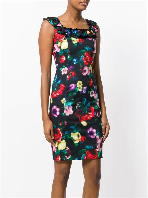 Love Moschino Cotton Pixilated Flower Dress In Black Lyst