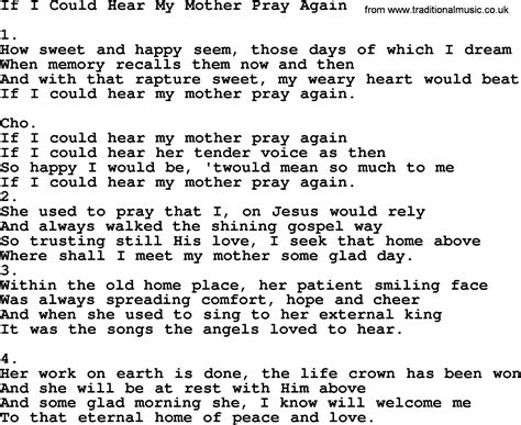 If I Could Hear My Mother Pray Again Apostolic And Pentecostal Hymns And Songs Lyrics And Pdf