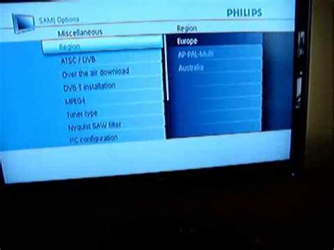 | philips make sure remote control is in tv mode by pressing 'select' button repeated until 'tv' lights up green: Philips LCD TV PFL Serie Service Menu - YouTube