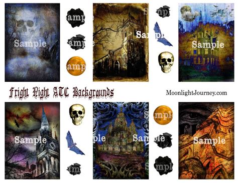 Fright Night Collage Sheet Atc Aceo Backgrounds Halloween Gothic