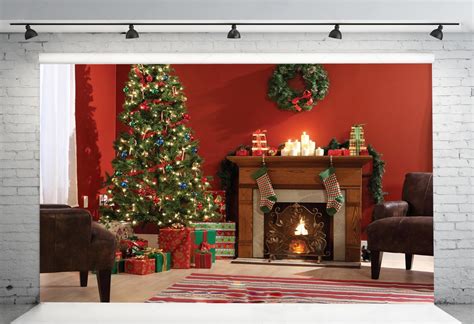 Mohome Polyster 7x5ft Christmas Backdrop Theme Christmas Tree Fireplace
