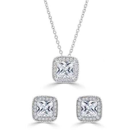 Rhodium Plated Cubic Zirconia Necklace And Earring Set S20374