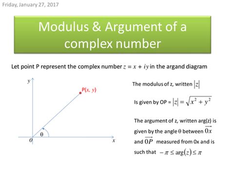 The angle θ is called the argument of the complex number z. The Modulus argument form of Complex numbers | Teaching ...