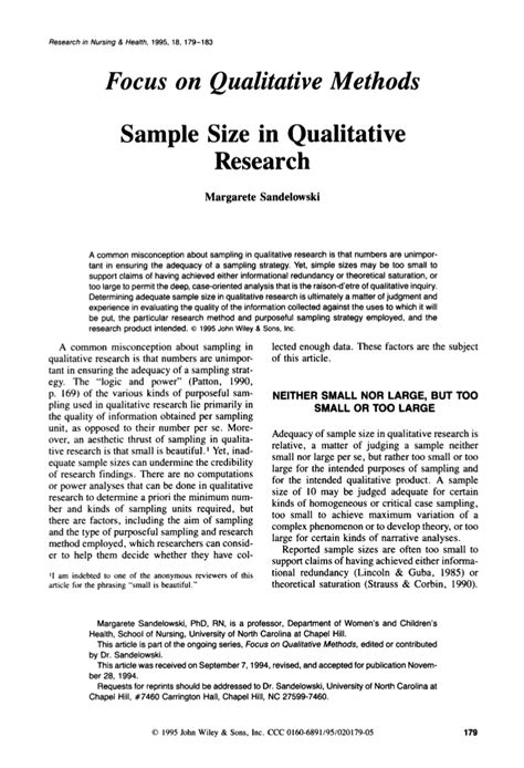 Methodology is perhaps the most challenging and laborious part of research work. Sample size in qualitative research Margarete Sandelowski