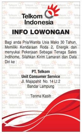 Pt telkom indonesia (persero) tbk (telkom) adalah badan usaha milik negara (bumn) yang bergerak di bidang jasa layanan teknologi informasi dan komunikasi (tik) dan jaringan telekomunikasi di indonesia. Lowongan Kerja PT. Telkom 2015 (Terbaru)