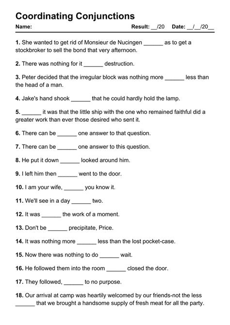 101 Printable Coordinating Conjunctions PDF Worksheets Grammarism