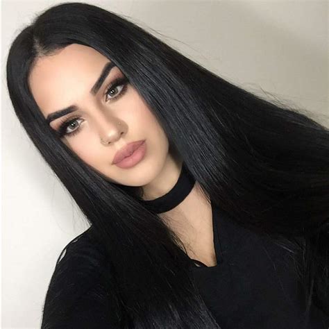 entranced styles long straight black wig synthetic wigs morticia addams wig middle part heat