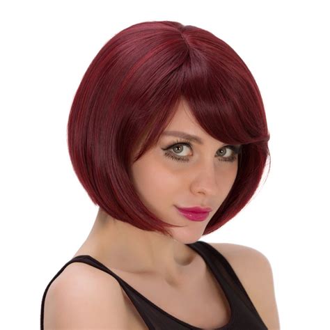 35 Off Stunning Short Wine Red Synthetic Straight Bob Style Capless