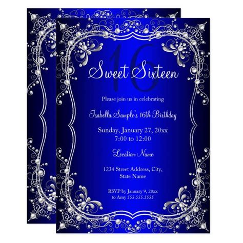 Sweet 16 Invitations Royal Blue Invitation Card
