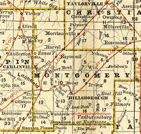 Montgomery County Illinois 1881 Map Hillsboro Litchfield
