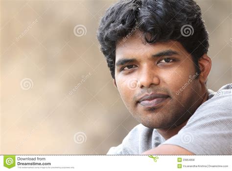 Close Up Of Young Indian Man Stock Photo Image Of Grey Diversity