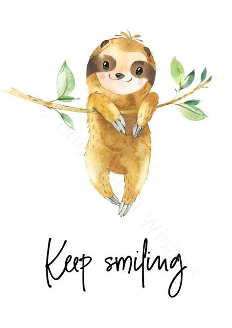 Keep Smiling Sloth Quote Print Art Prints Nursery Wall Art Quote