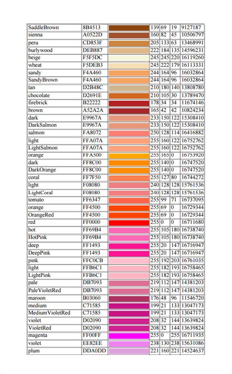Rgb Color Chart Color Chart Color Chart