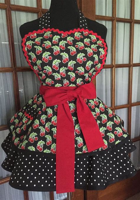 retro cherries apron checked apron cherry apron 1950s etsy polka dot aprons apron fashion