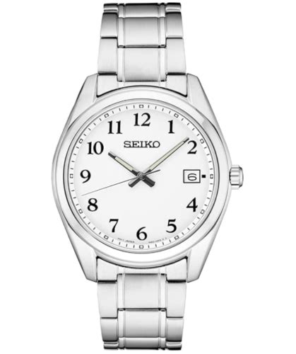 pre owned seiko men s japanese quartz dress silver stainless steel strap watch sur459 modesens