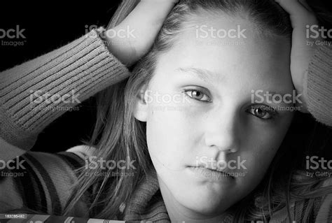 Sad Teenage Girl Black And White Stock Photo Download Image Now