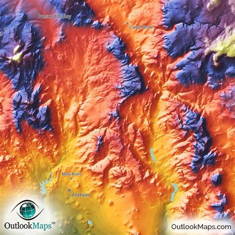 Arizona Map Topographic Style Adds Color To Rugged Terrain