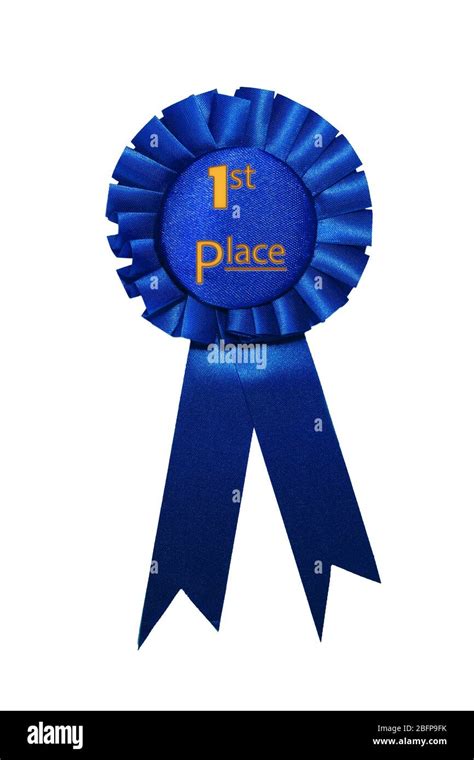 First Place Blue Ribbon Award On White Background Stock Photo Alamy