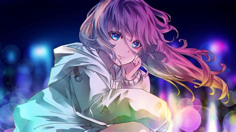 Download Wallpaper 2560x1440 Girl Glance Glare Bokeh Anime Art