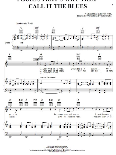 I've loved it since i was a child.when i really listened to the lyrics, i just cried, especially when elton. I Guess That's Why They Call It The Blues | Sheet Music Direct