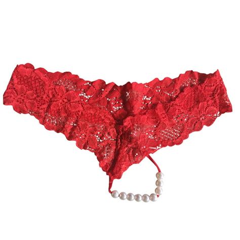 Ydkzymd Thongs Underwear For Women Sexy Lace Crotchless Cotton Pearls G String Low Waist