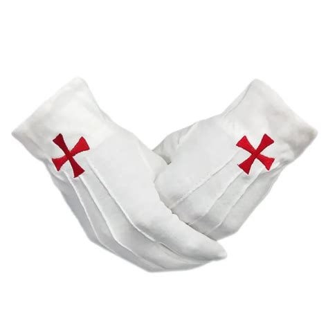 Masonic Knights Templar Cotton Gloves Red Cross Freemasonry Regalia