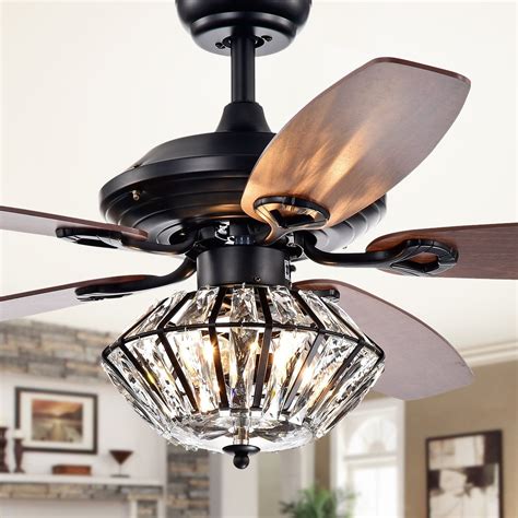 Makore Matte Black 52 Inch Lighted Ceiling Fan With Crystal Shade