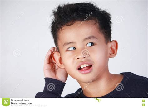 Little Boy With Listening Gesture Stock Image Image Of Portrait