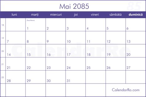 Calendar Mai 2085
