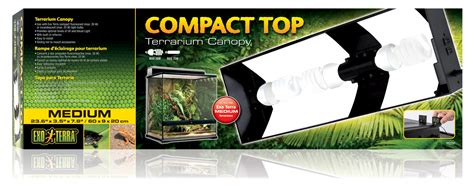The exo terra compact top canopy is a compact fluorescent terrarium canopy designed for use with the exo terra glass terrarium. Exo Terra Compact Top Terrarium Canopy Medium