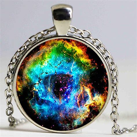 Rosette Nebula Glass Pendant Galaxy Necklace Space Universe Jewelry