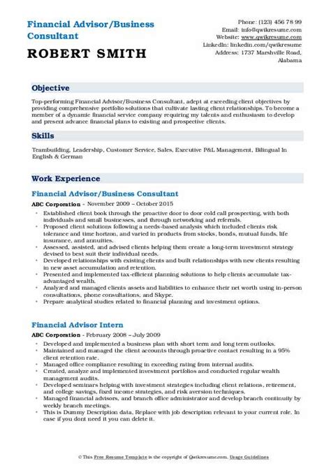 Top 20 financial advisor resume objective examples you can use. Financial Advisor Resume Samples | QwikResume