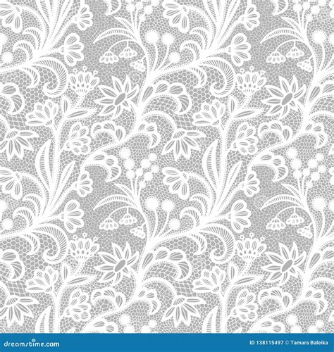 White Vintage Lace Seamless Pattern With Flowers Stock Illustration
