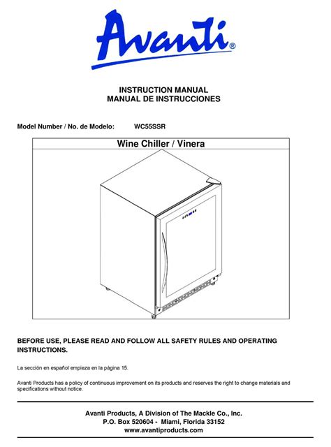 AVANTI WC55SSR WINE COOLER INSTRUCTION MANUAL ManualsLib