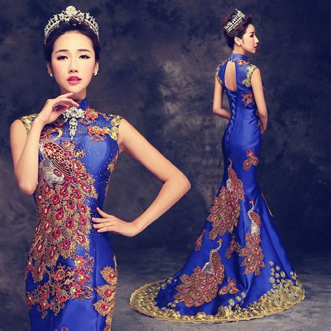 luxury long evening dresses embroidery chinese traditional dress cheongsam dress qipao vestido