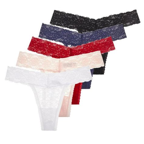 5 Pack Womens Floral Lace Thongs Low Rise Mesh Underwear Seamless Bow
