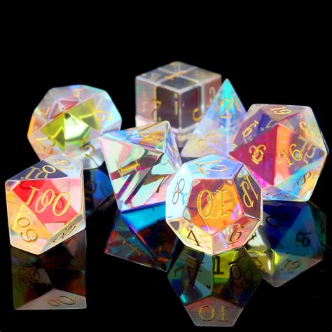 Haxtec Rainbow Glass Dnd Dice Set Dichroic Prism Glass With Dice Case