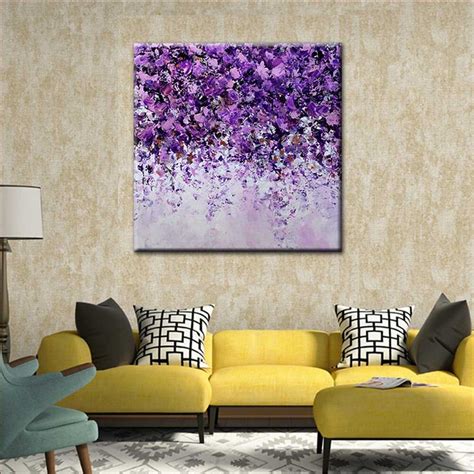 Hand Painted Abstract Art Purple Flower Landscape Canvas Oil Painting
