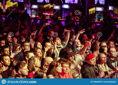 Rap Concert Audience On Dance Floor In Night Club Editorial Stock Image