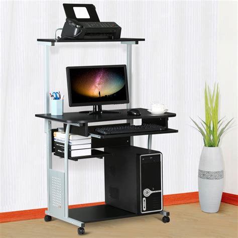 Topeakmart Rolling Computer Desk W Printer Shelf And Keyboard Tray