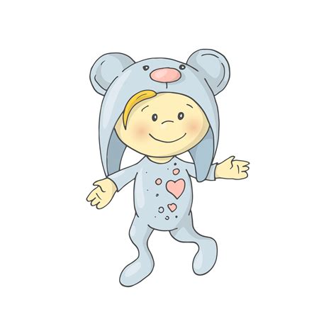 Cute Charming Cartoon Boy In A Pajamas Costume A Bear 490178 Vector
