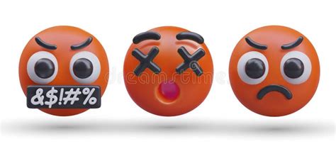 Set Of Red Rage Emoticons Angry 3d Vector Faces Stock Illustration