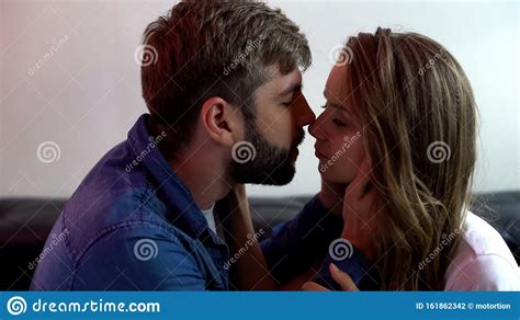 Moment Of Passionate Couple Kissing Prelude And Temptation